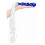 CHR019BLU WHIPSTER – BLUE PLUG ANALE IN VETRO BOROSILICATO BLU CON FRUSTA IN FINTA PELLE BIANCA