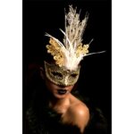 00757-1 MASCHERA ROSA IN TESSUTO C/ PAILLETTES, GLITTER E PIUME