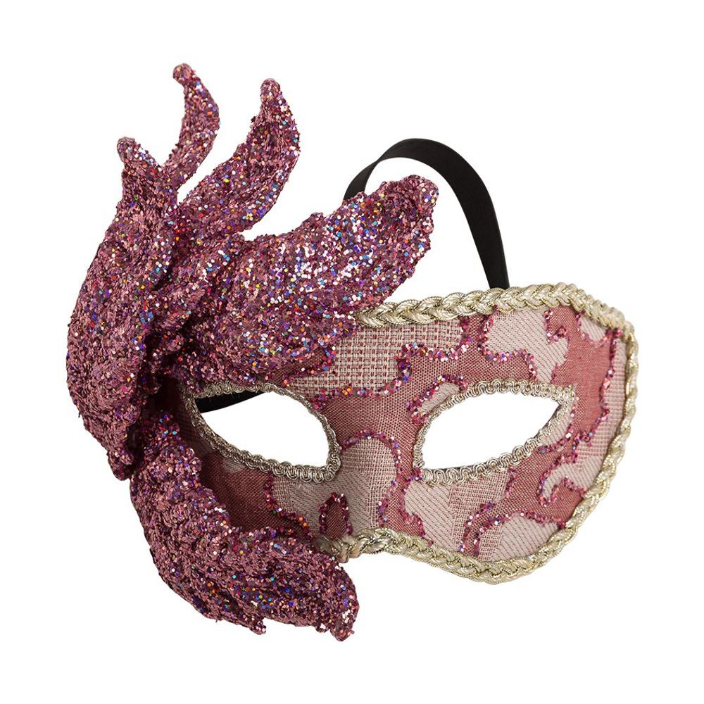 01253-1 MASCHERA PREZIOSA C/FOGLIE GLITTER ROSA