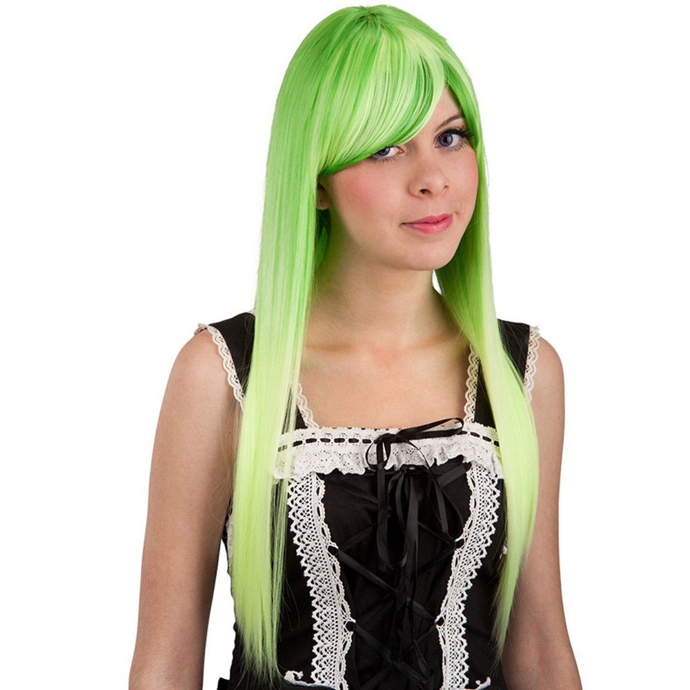 02862-1-PARRUCCA-GIALLA-VERDE-COSPLAY PARRUCCA GIALLA E VERDE LISCIA LUNGHISSIMA C/FRANGIA