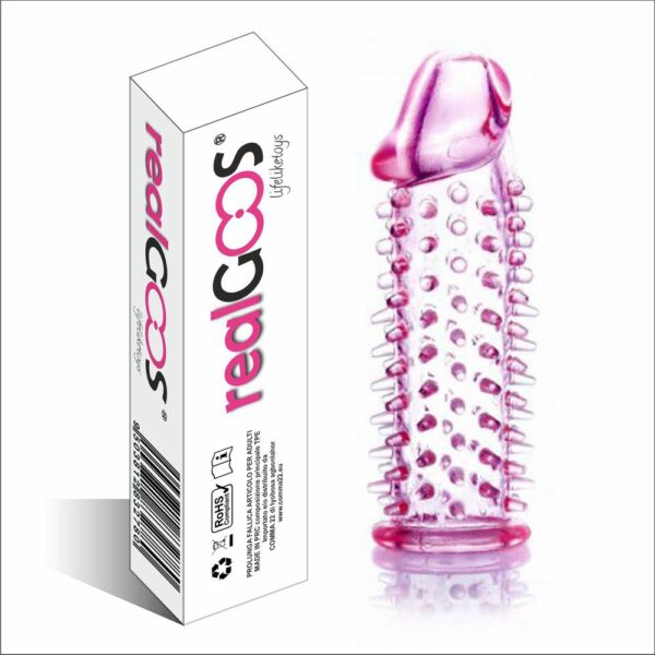 RealGOOS® PROLUNGA FALLICA ELASTICA SUPER STRETCH PENIS SLEEVE IN TPE ROSA CON STIMOLATORI