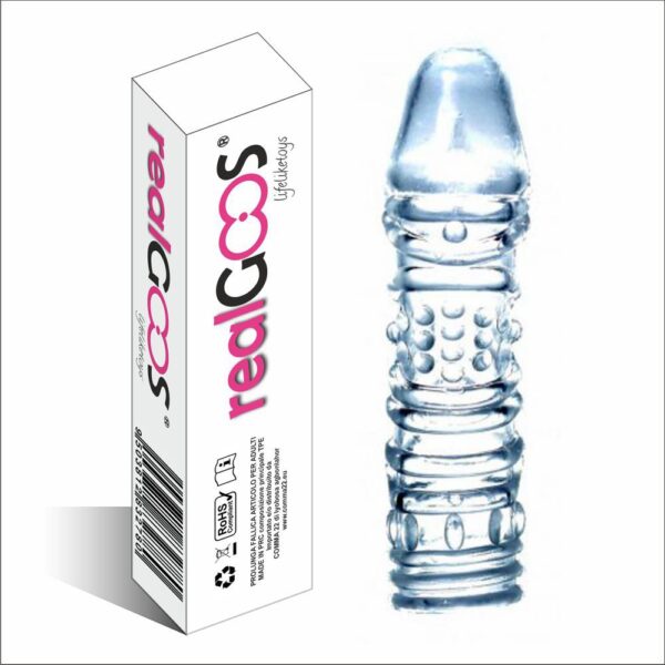RealGOOS® PROLUNGA FALLICA ELASTICA SUPER STRETCH PENIS SLEEVE IN TPE TRASPARENTE CON STIMOLATORI