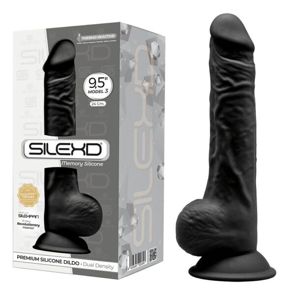 SilexD MODEL 3 - 9,5" BLACK 220390 FALLO REALISTICO PENE ARTIFICIALE IN SILICONE MEMORY TERMOREATTIVO CM 24