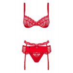 OBSESSIVE HEARTINA 3-PCS SET RED S/M SET DI TRE PEZZI ROSSO LINGERIE SEXY