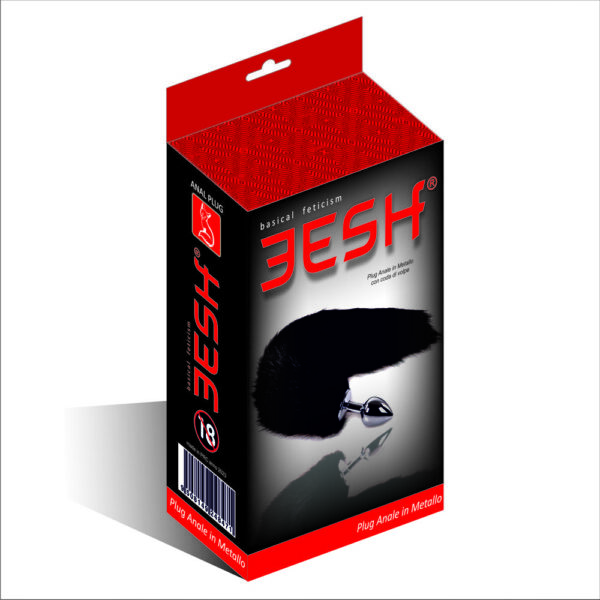 EESH® PLUG IN METALLO CROMATO CON CODA DI VOLPE NERA SADOMASO BDSM FETISH