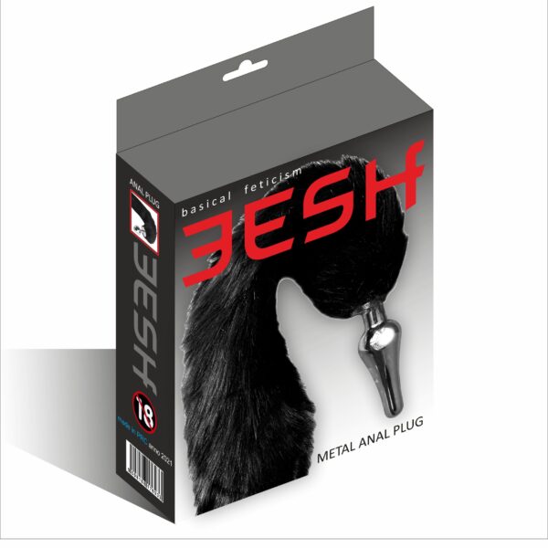 SLPAC70440 EESH BASICAL FETICISM PLUG ANALE IN METALLO CROMATO CON CODA DI VOLPE NERA SADOMASO BDSM FETISH