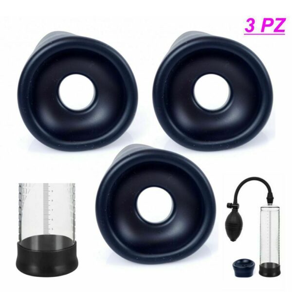 PUMP SLEEVE BLACK GUAINA UNIVERSALE PER SVILUPPATORI A POMPA DEL PENE POMPE SVILUPPATRICI 3 PZ
